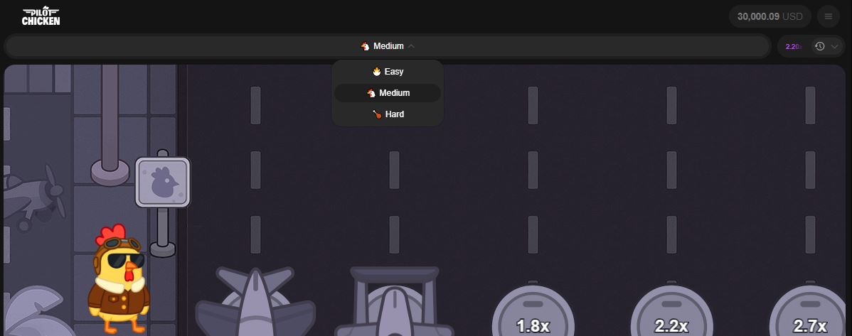 Select Easy Medium or Hard difficulty level to adjust your winning potential