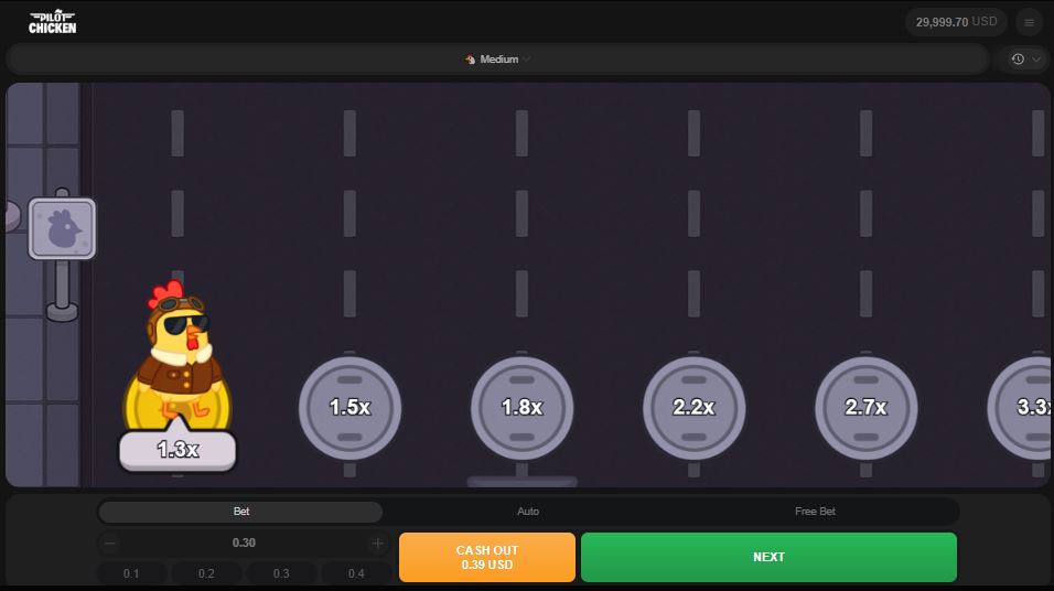 Cash out your bet at the right multiplier before the chicken gets hit 