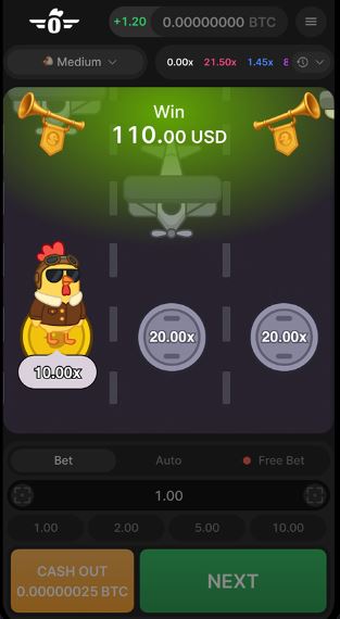 Win real money playing Pilot Chicken on mobile device
